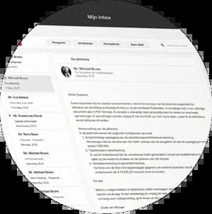 Scherm van The Law Firm app met beveiligde e-mailportaal voor vertrouwelijke juridische communicatie.