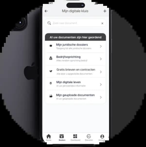 Overzicht van juridische documenten in de digitale kluis van The Law Firm met veilige opslag en toegang.