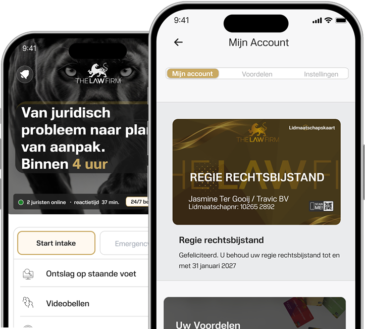 Twee telefoonschermen met een VSO-document met gemarkeerde fouten en het bijbehorende analyserapport van The Law Firm