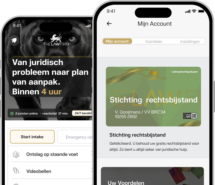 Twee telefoonschermen met een VSO-document met gemarkeerde fouten en het bijbehorende analyserapport van The Law Firm