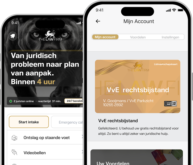 Twee telefoonschermen met een VSO-document met gemarkeerde fouten en het bijbehorende analyserapport van The Law Firm