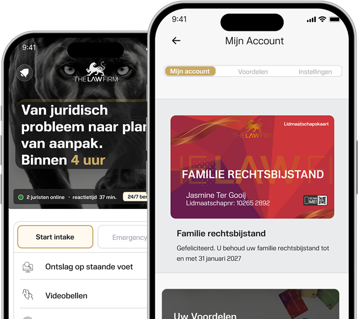 Twee telefoonschermen met een VSO-document met gemarkeerde fouten en het bijbehorende analyserapport van The Law Firm