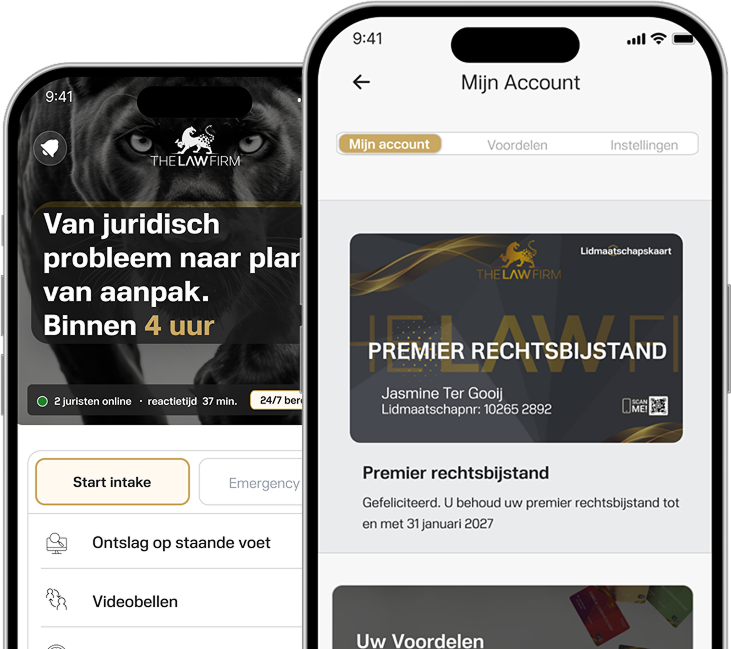 Twee telefoonschermen met een VSO-document met gemarkeerde fouten en het bijbehorende analyserapport van The Law Firm