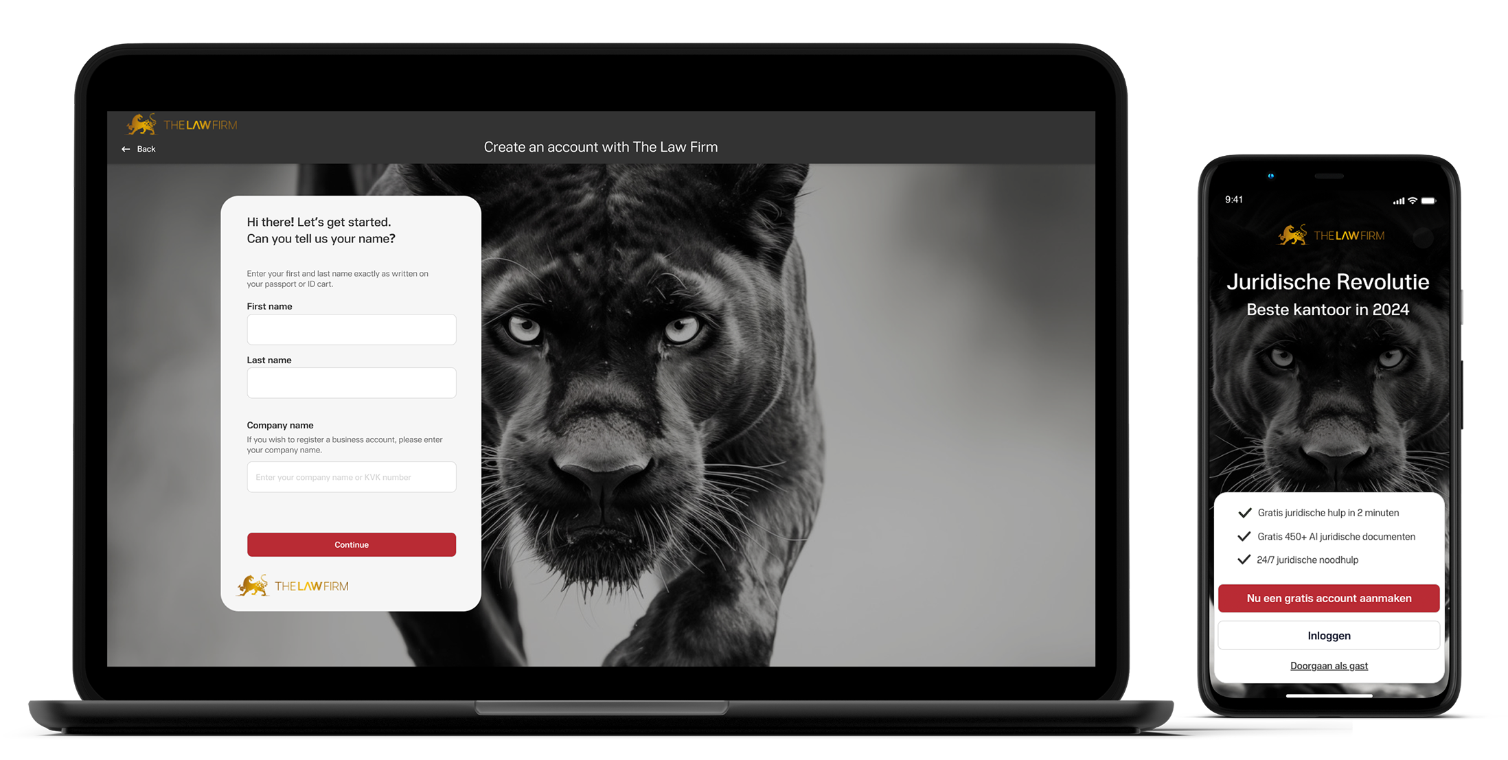Gratis account voor juridische hulp op laptop en telefoon