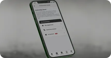 Smartphone met AI Document Assist van The Law Firm voor digitale kluis, documentupload en juridische AI-ondersteuning